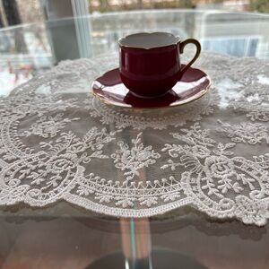 Noritake Berry Red Porcelain Teacup and Saucer with Gold Trim